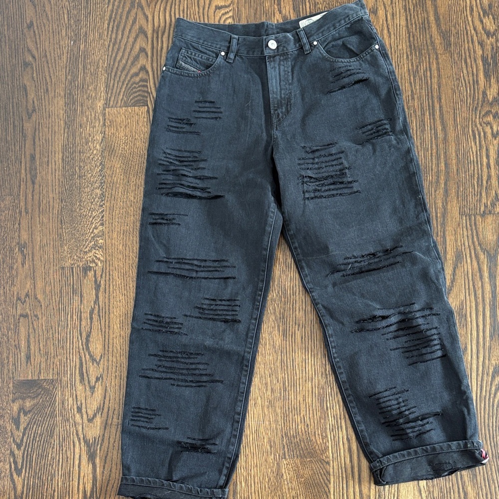 Diesel Women's Distressed Black Relaxed Jeans